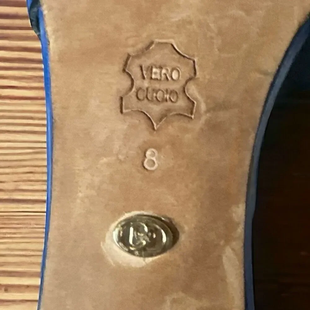 Charles David Blue Leather Stiletto Sandals Peep Toe Ankle Strap Women's Size 8